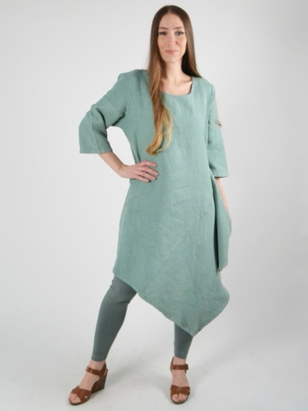 Bryn walker naida 100% linen asymmetrical tunic top laganlook coastal minimalist